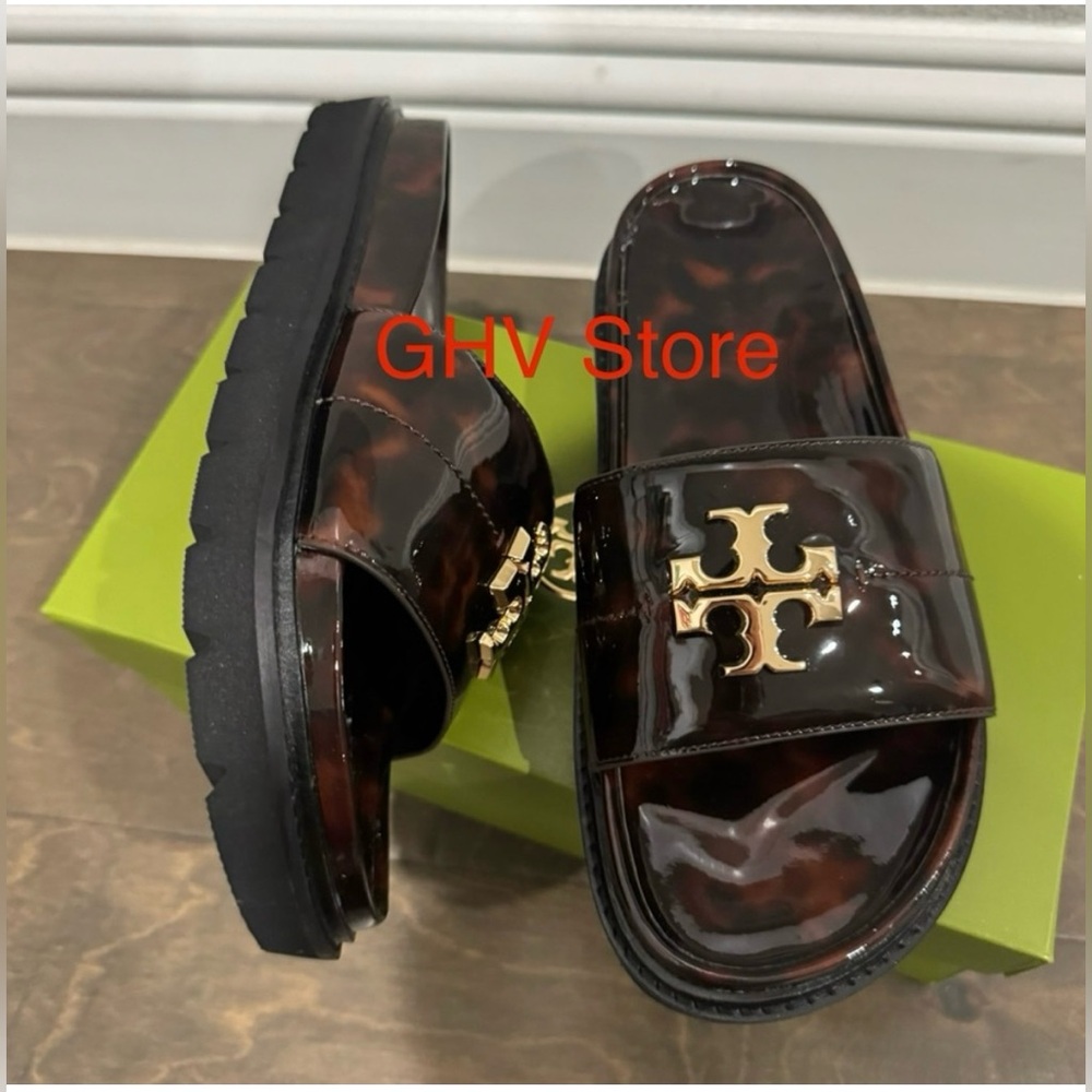 Tory Burch Black Everly Anatomic lug Sandals - Picture 4 of 9